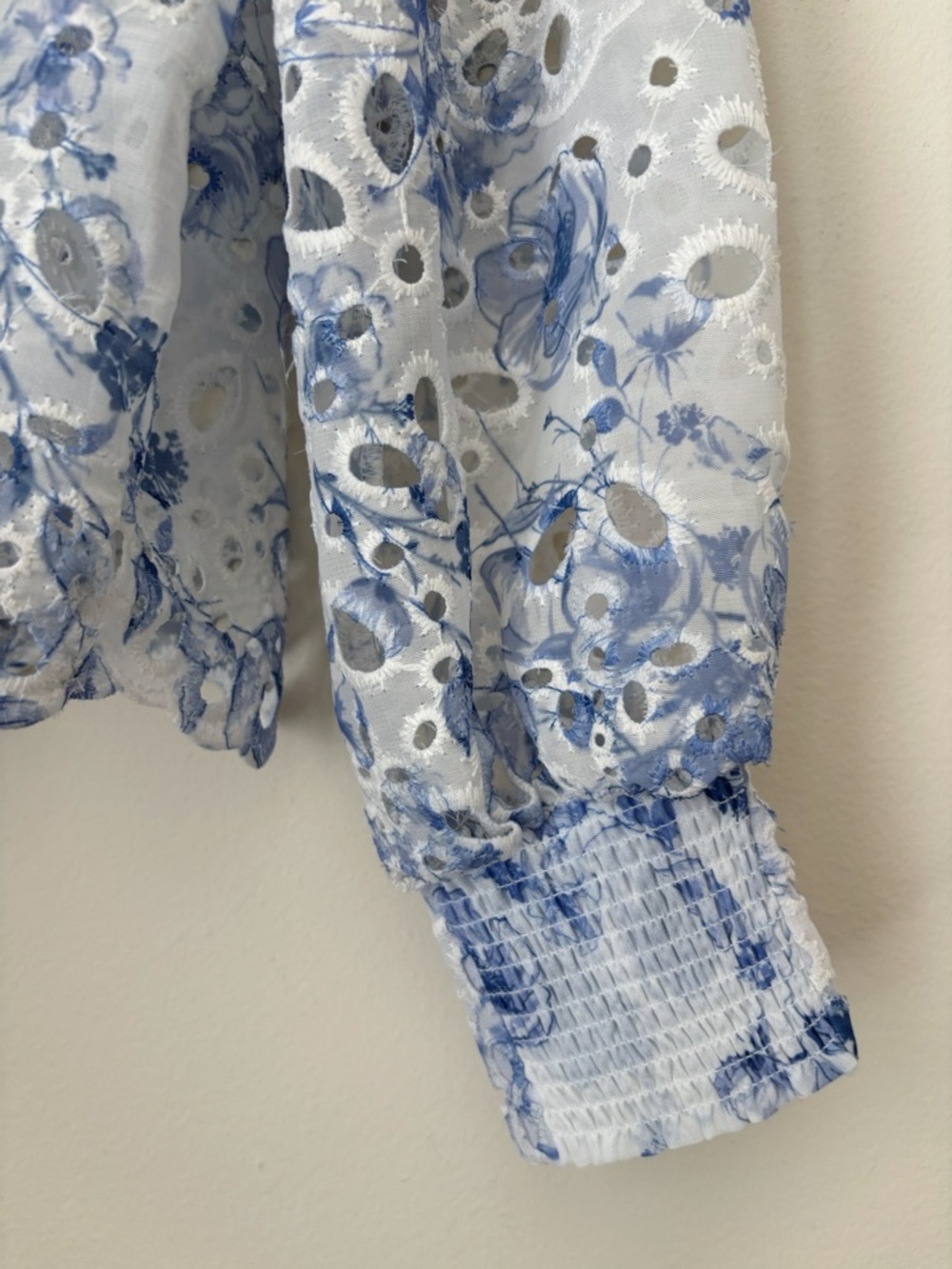 Caroline Constas Blue Floral Eyelet Button Up Top Medium NEW NWT - Picture 5 of 8